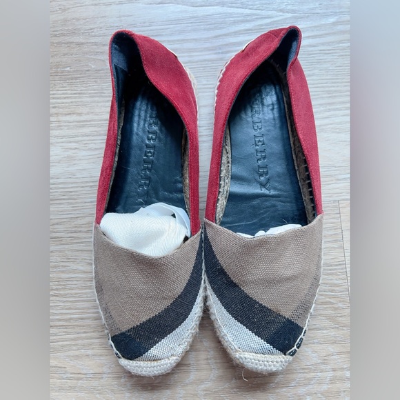BURBERRY NOVA CANVAS ESPADRILLES - BROWN/RED leather size 37.5 - Picture 1 of 5